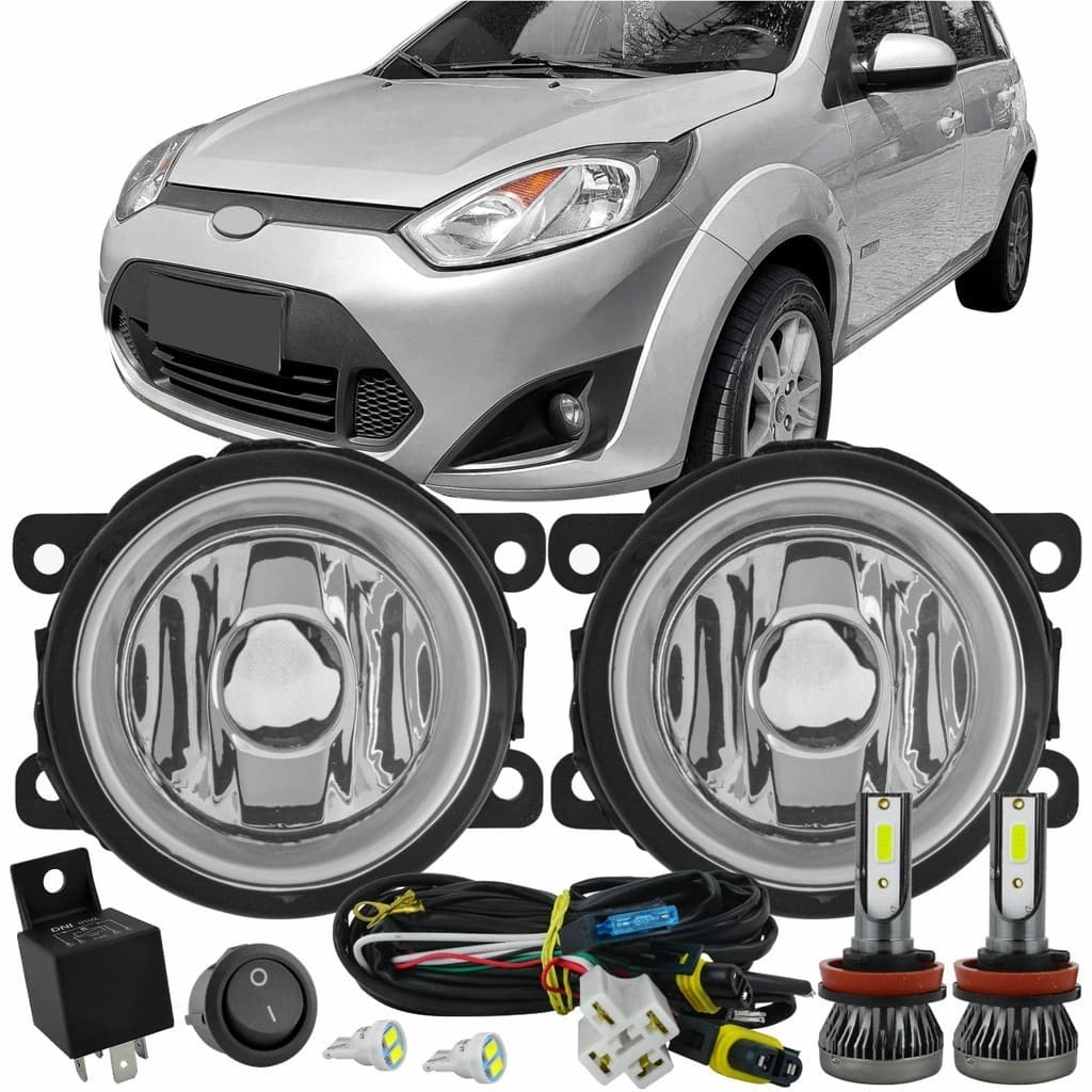 Kit Completo Farol Milha Auxilair Neblina + LED Fiesta Rocam 2010 2011 12 2014