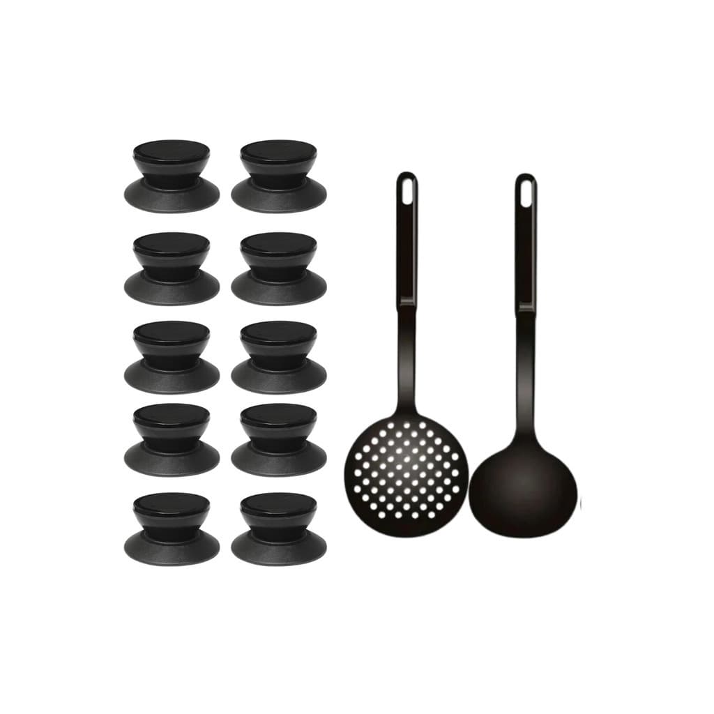 KIT Pomel Puxador Pegador 10 Peças P/tampa De Panela E Frigideira + escumadeira e concha