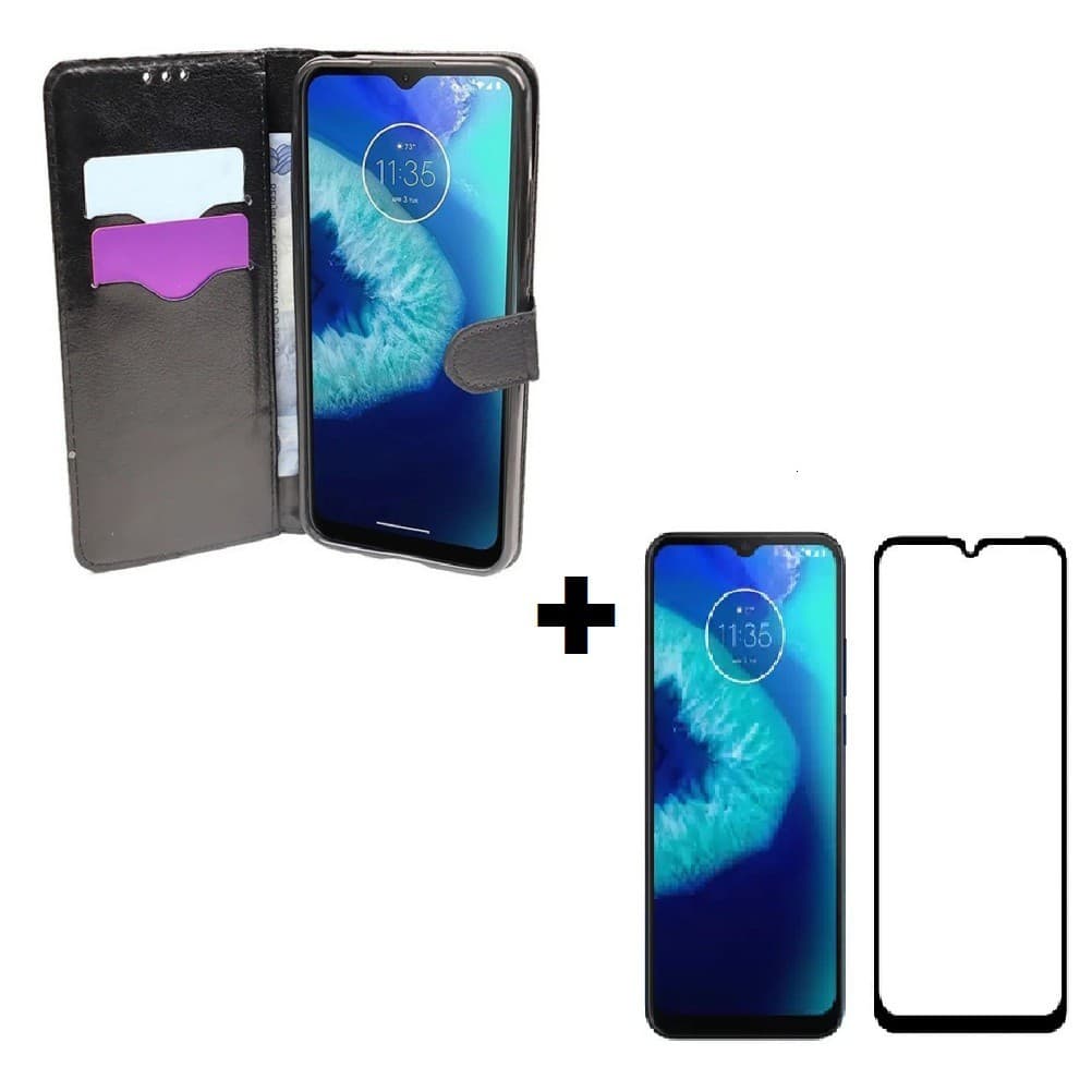 Capa Capinha Carteira Flip + Película De Vidro 3D Moto G8 Power Lite