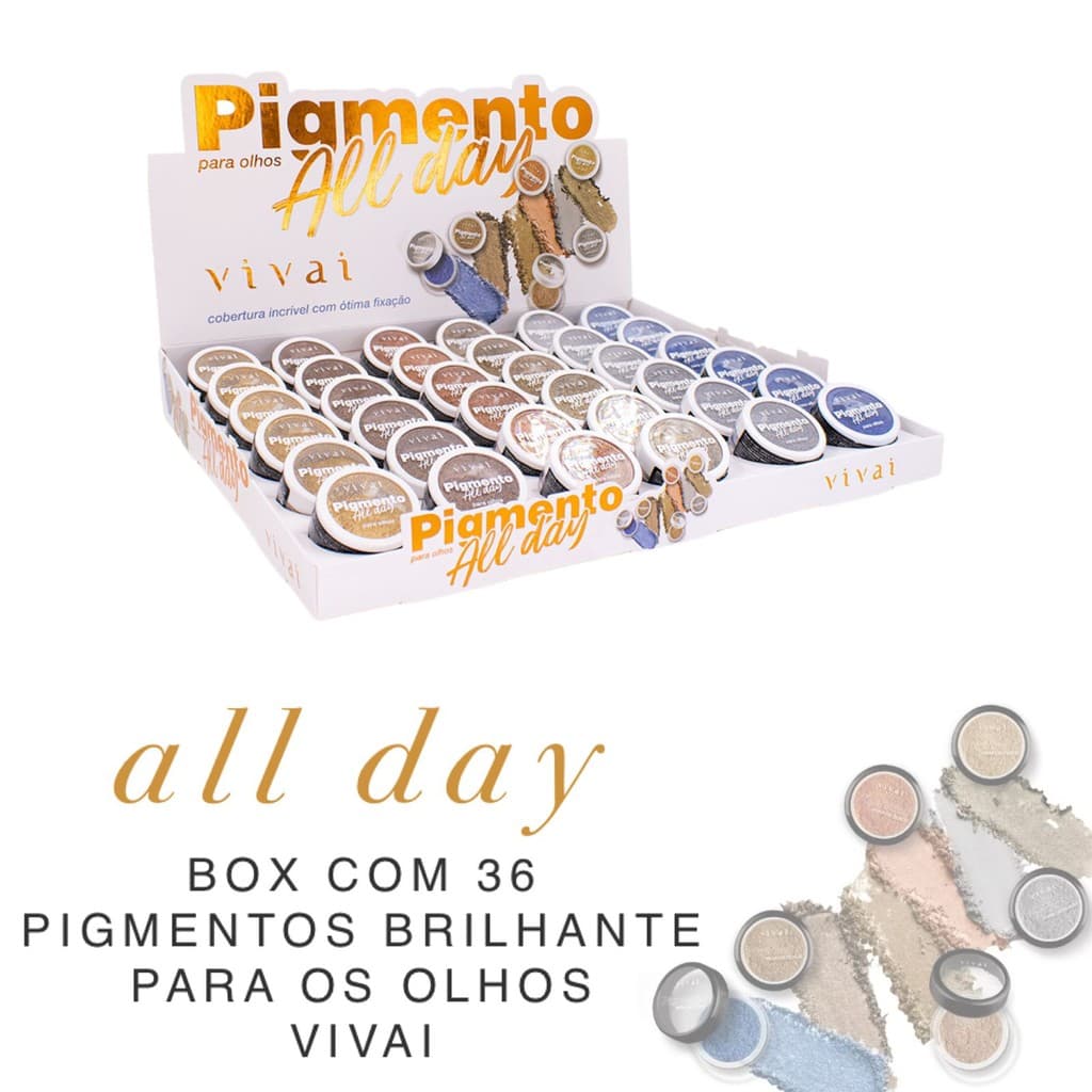 Box 36 Pigmento Brilhante Para Olhos Ótima Fixação All Day Vivai 6 Tonalidade
