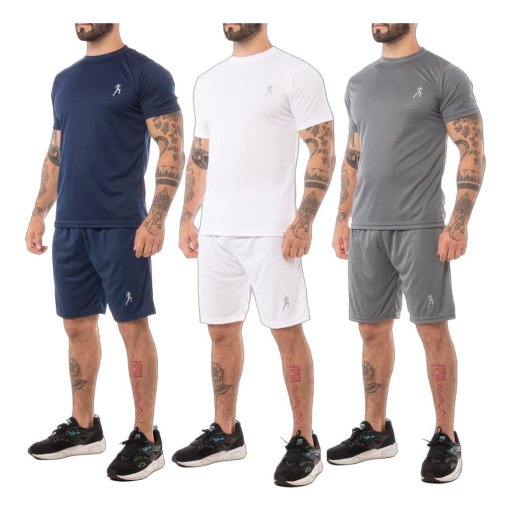 Kit 3 Bermudas Masculinas Academia + 3 Camisetas Dry Fit