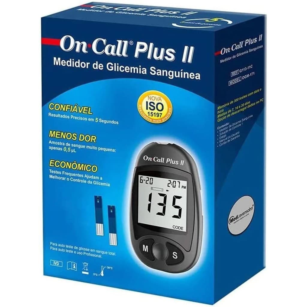 Medidor de Glicose On Call Plus Branco - Monitor de Glicemia Rápido, Confiável, Fácil de Usar e com Memória Inteligente