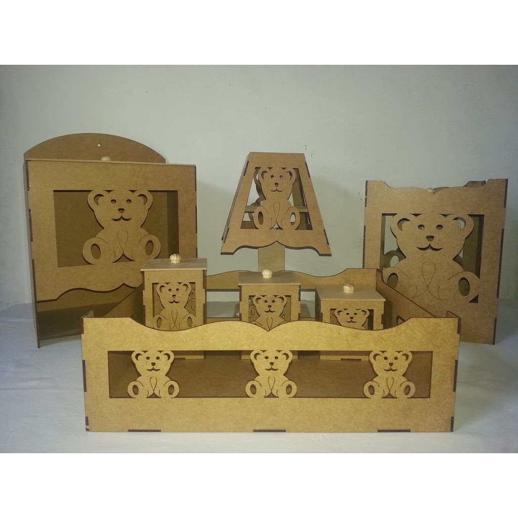 Kit Higiene Em MDF Cru Com 8 Peças Bebê