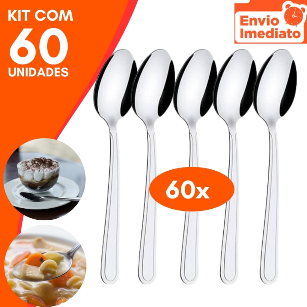 Kit 60 Colher De Inox Premium Restaurante Buffet Conjunto Aço Ino