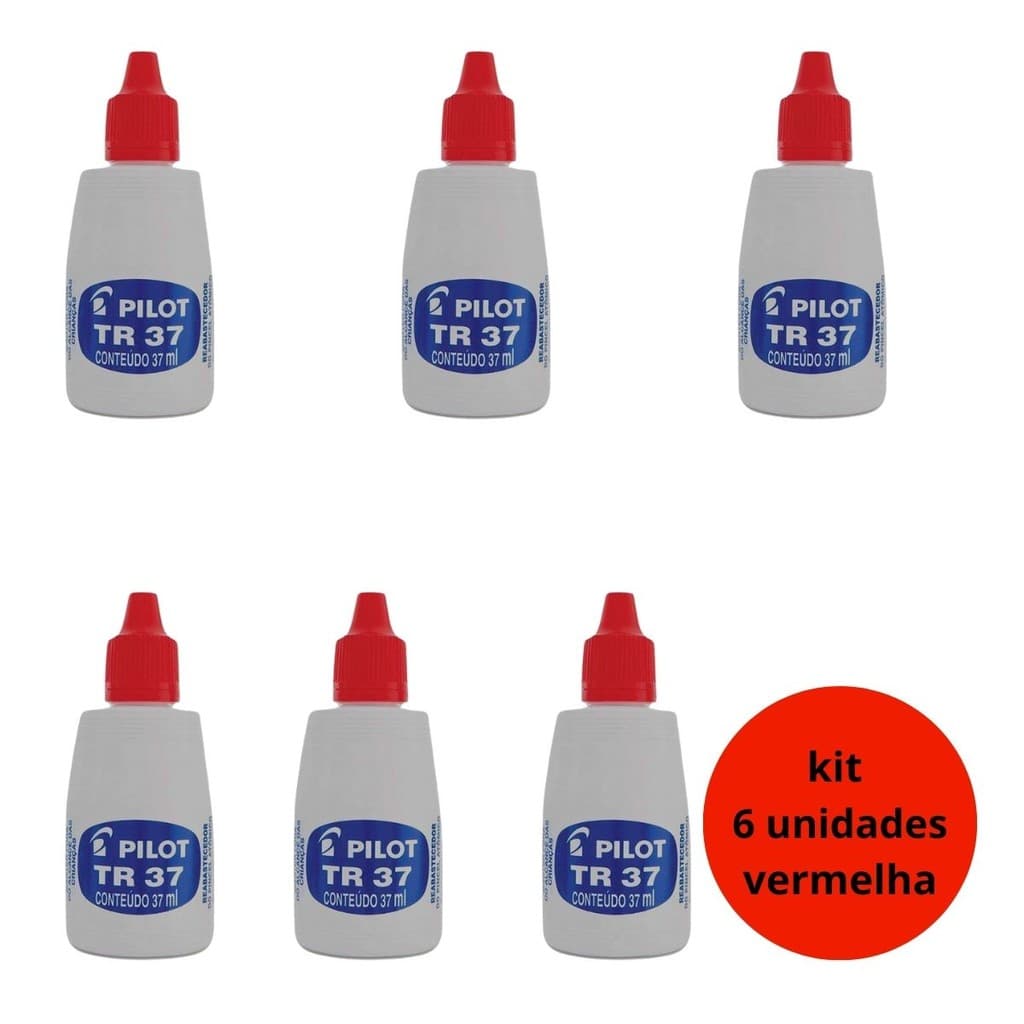 Kit Com 6 Tintas Reabastecedora Permanente 37ml para pincel atômico marcador vermelho multiuso pilot