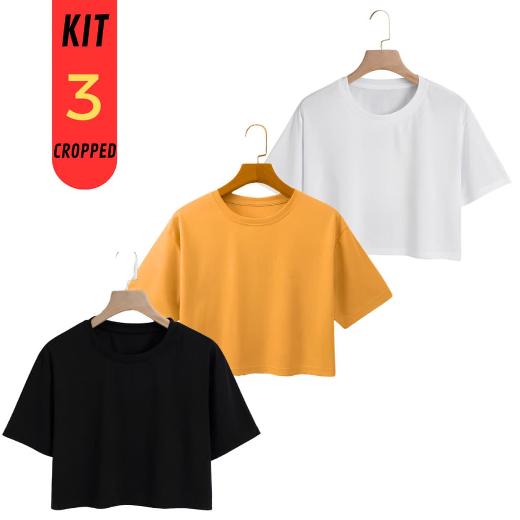 Camiseta Cropped Feminino Kit 3 Pçs Academia Oversized Tshirt Confortavel