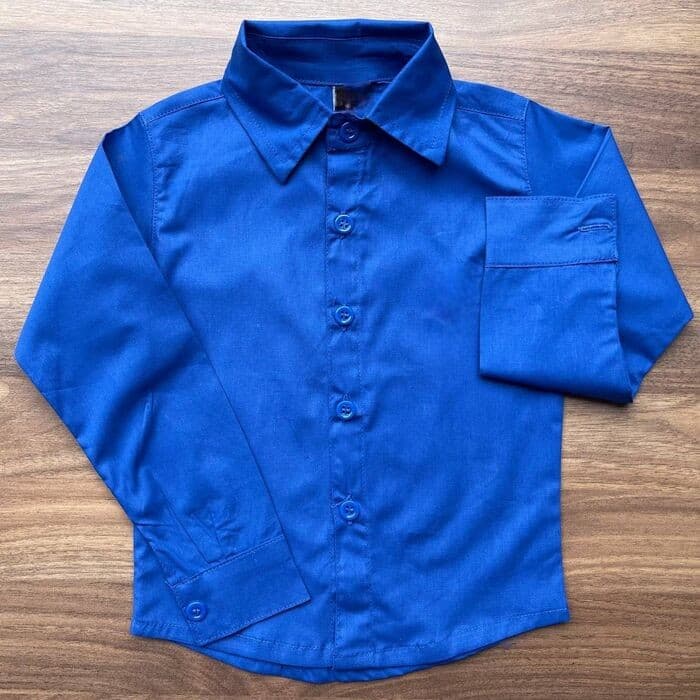 Camisa Social Infantil Manga Longa Azul Royal Festa Casamento Batizado Formatura