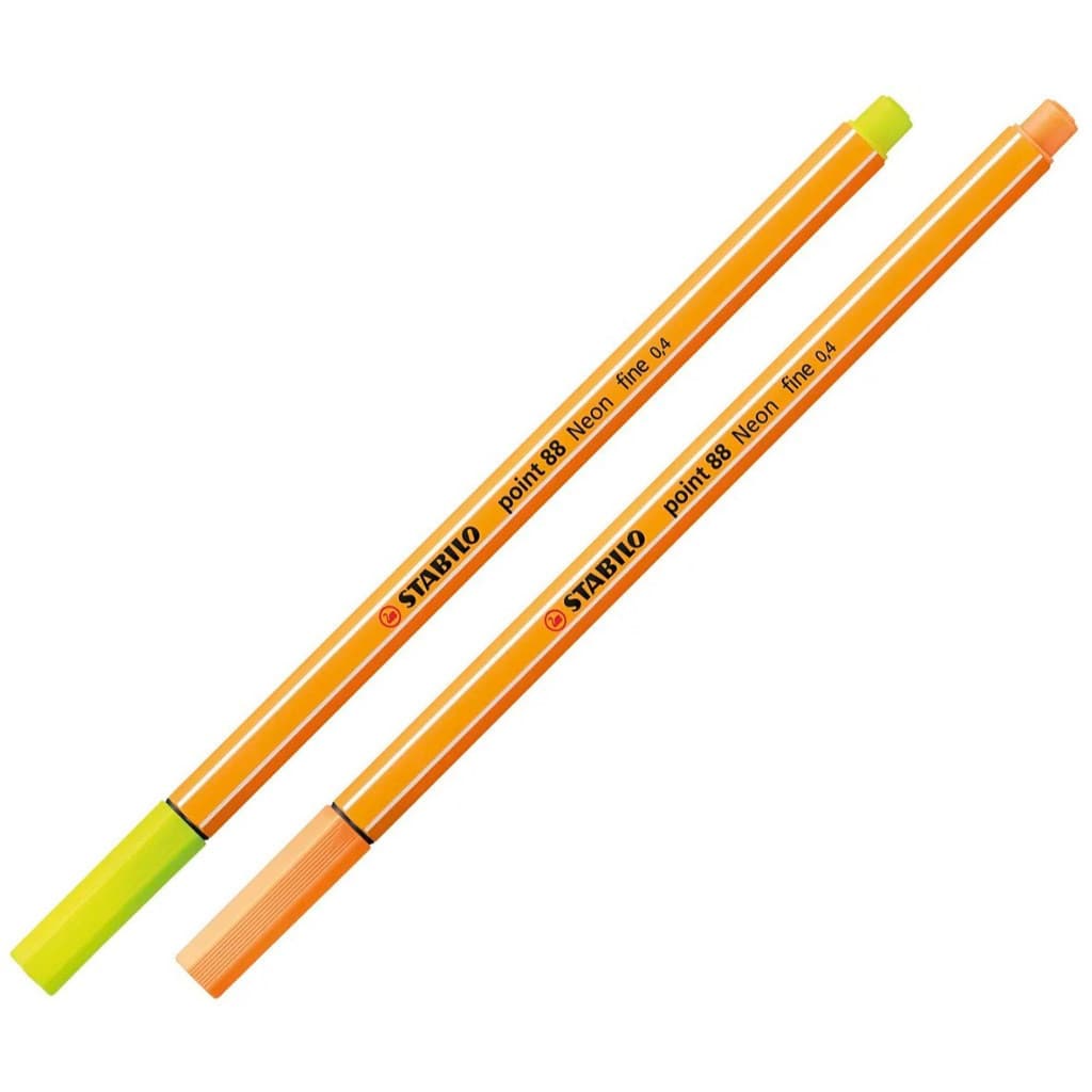 Kit Caneta Stabilo Neon Amarela e Laranja Ponta Fina Hidrográfica - Point 88 0,4mm