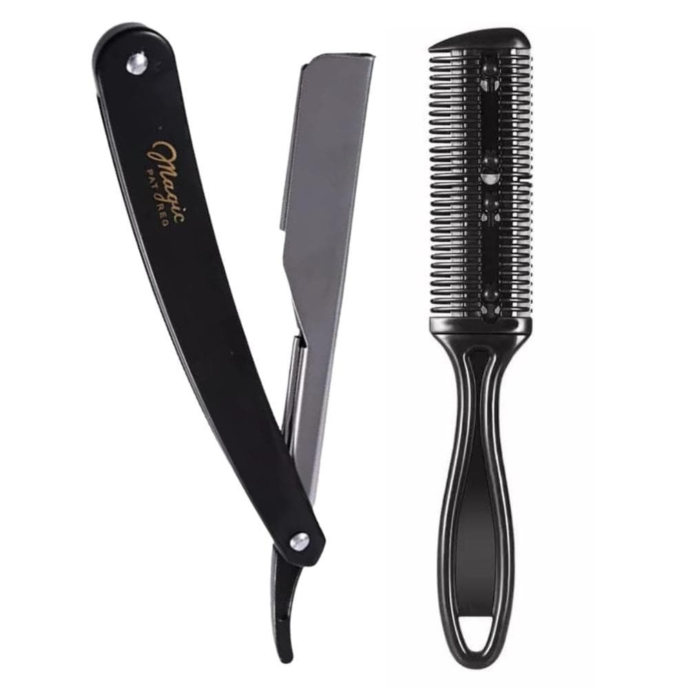 Navalha Navalhete C/ Gaveta Inox + Pente Desfiador Duplo