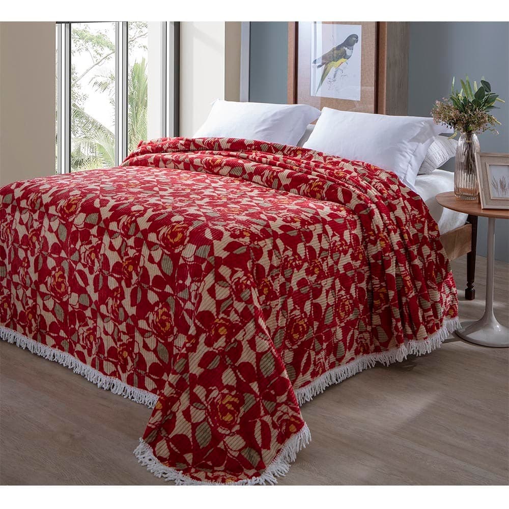 Colcha Casal Chenille Canelada Rafaella Toque Super Macio Vermelho Jolitex