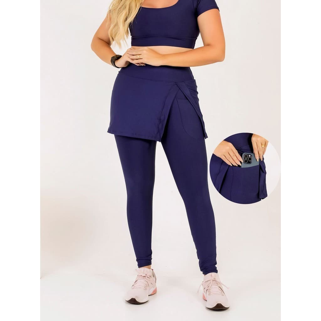 Calça Legging Com Saia Fitness Feminina Com Bolso Moda Evangélica Academia Suplex The Start