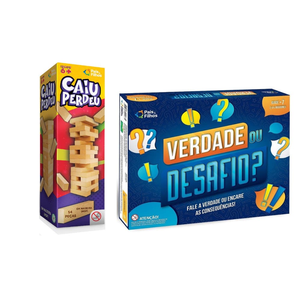 Kit Jogos Caiu Perdeu + Verdade ou Desafio Jogos de Tabuleiro Jogos Infantis diversão para família