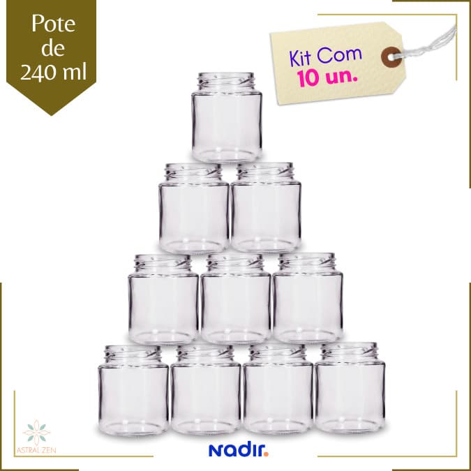 Pote de Vidro 240ml Doces  Bolos Geleias Lembranças Sem Tampa- 10 Unds