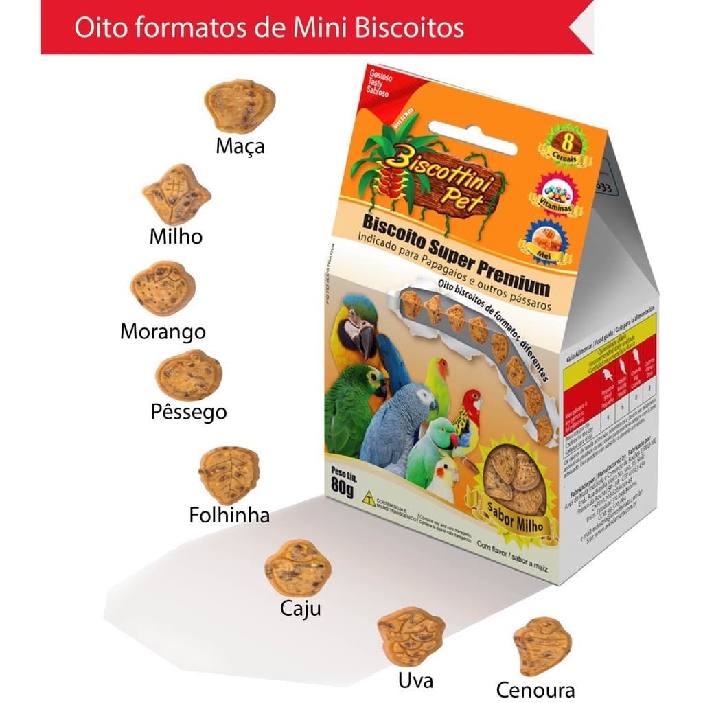 BISCOTTINI PET - BISCOITO INDICADO PARA  ARARAS PAPAGAIOS E OUTRAS AVES  COM 80 GR