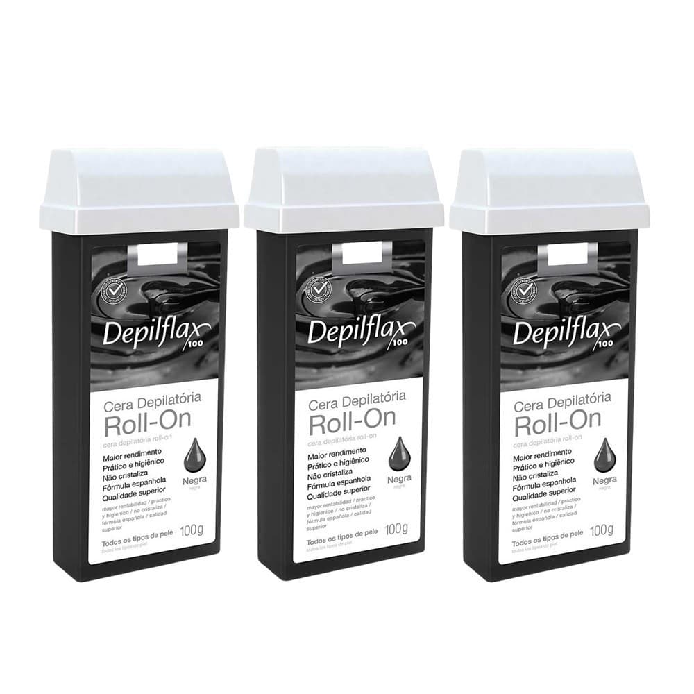 Kit c/3 Ceras Depilatória Negra Refil Roll On Depilflax 100g