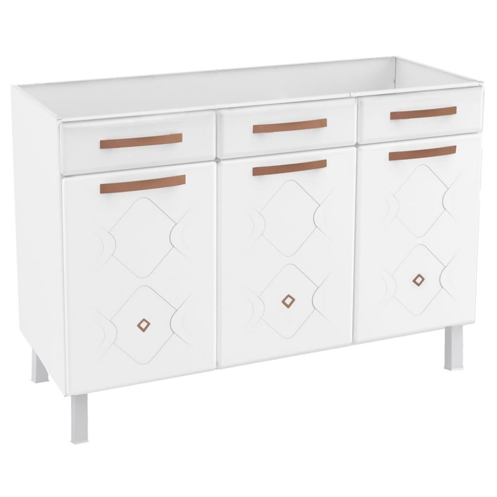 Balcão de Cozinha de Aço Triplo Telasul Mirage New S/ Tampo P/ Pia Branco