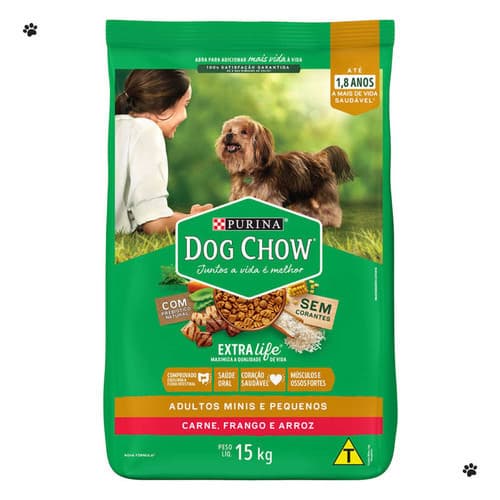 Alimento Dog Chow Extra Life Ração Cão Adulto Carne, Frango e Arroz Raças Pequenas 15kg Cachorro Pet