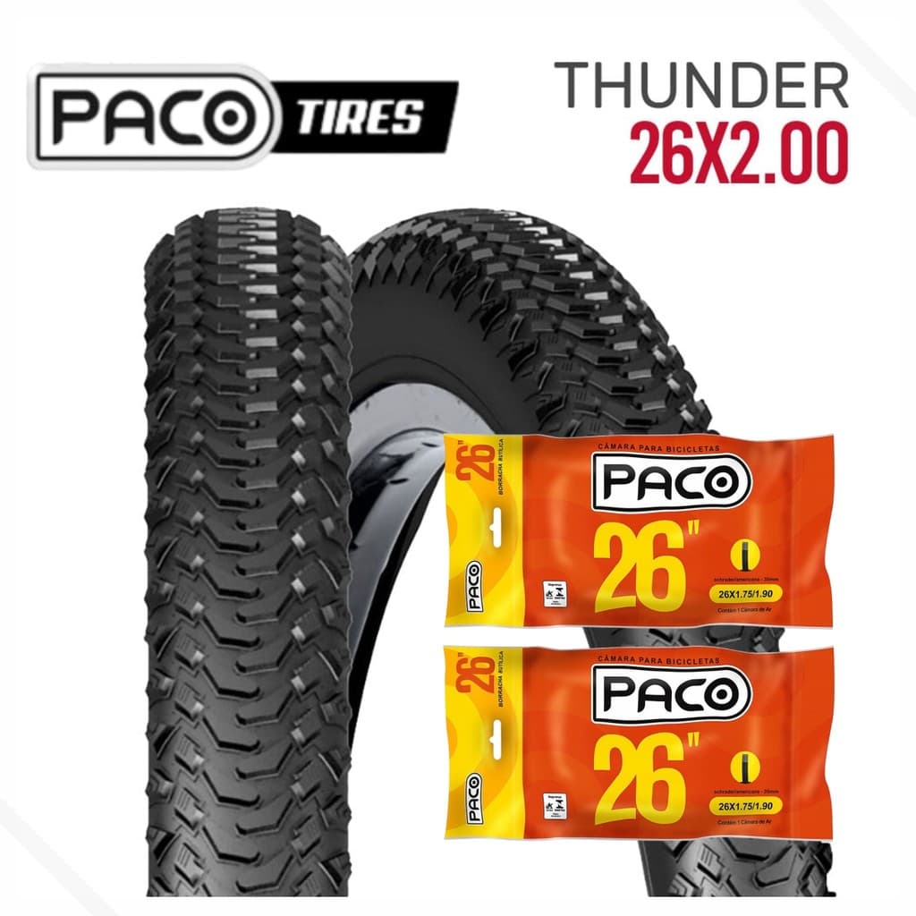 Par de Pneu Bike 26x1.95 MTB Tipo Excess Cravo Thunder Paco + 2 Câmara 26x1.9 Paco