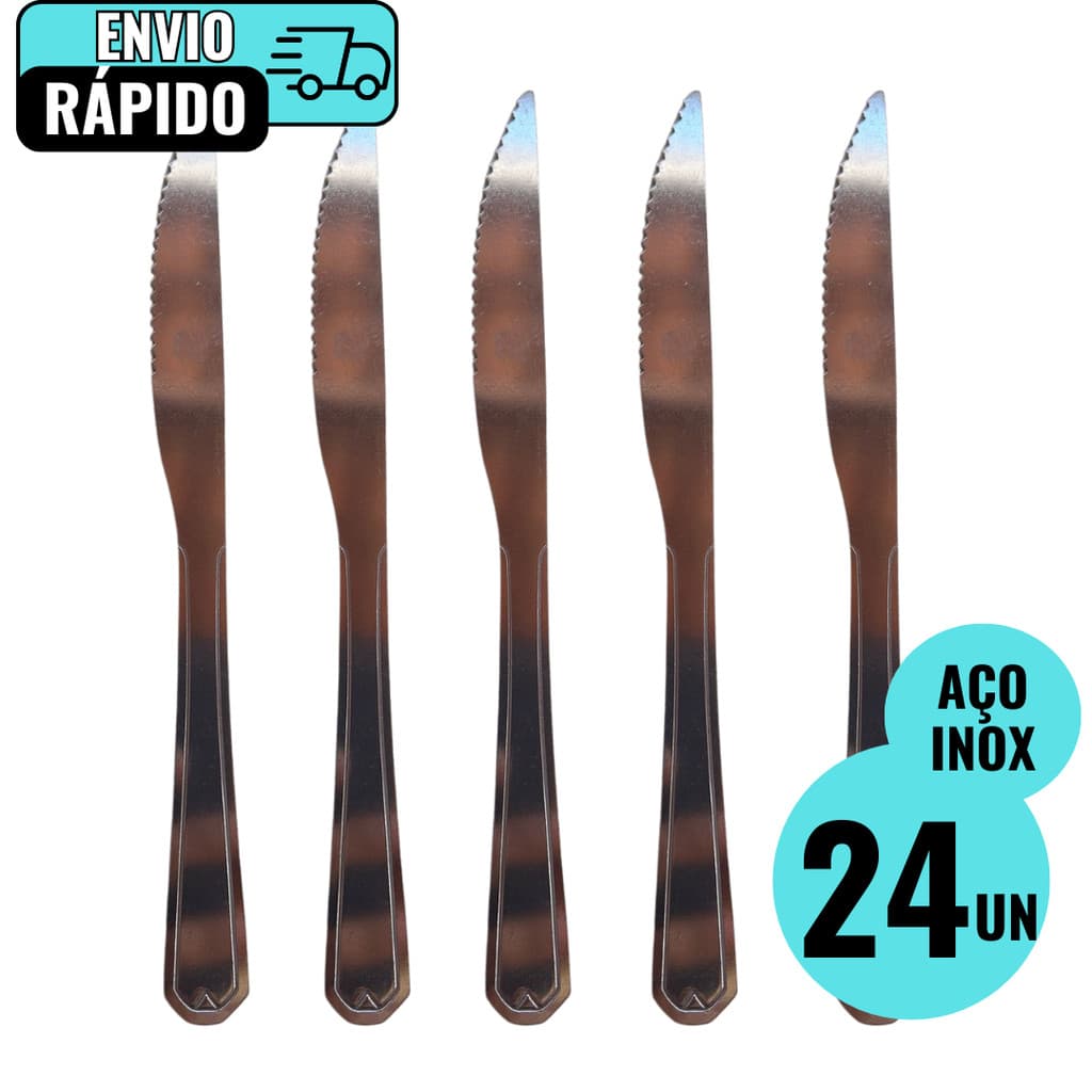 Kit 24 Faca Aço Inox Premium Para Refeições Churrasco Restaurantes Buffets Lanchonetes ALI