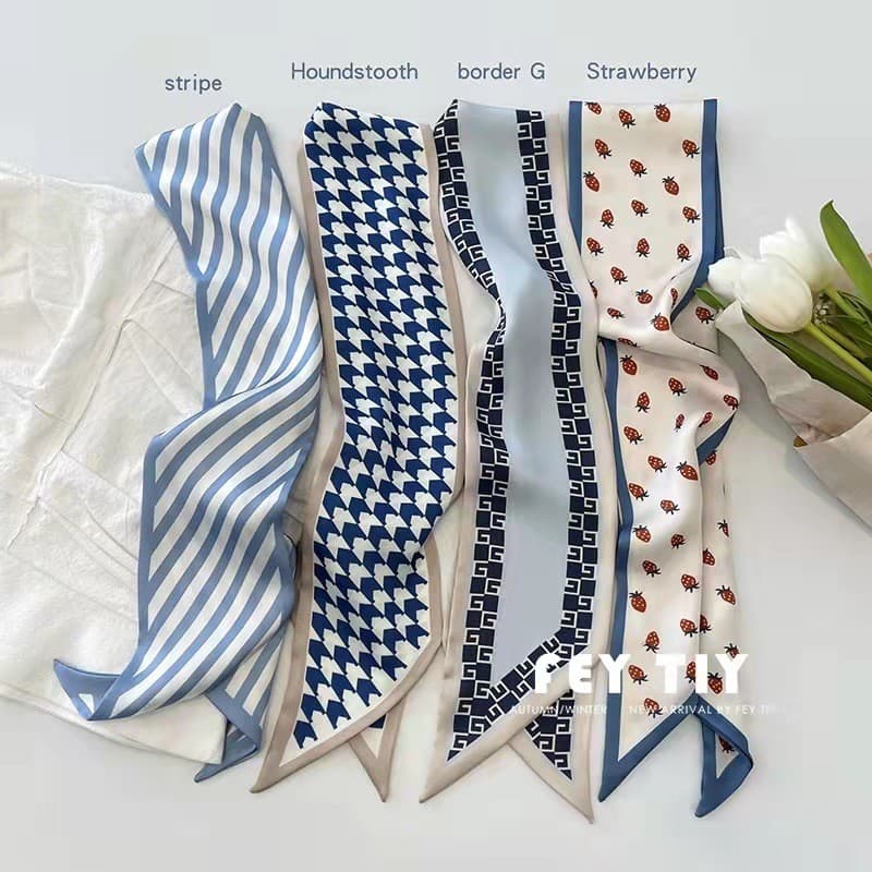 Pequena Menina Coreana Diária Éterica Azul Pequeno Lenço de Seda Estilo Feminino Ins Faixa Longa Laço de Bolsa Faixa de