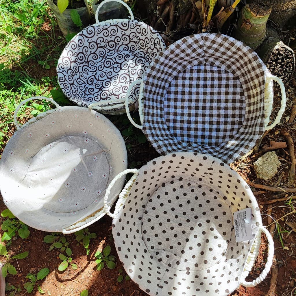 Cesta redonda pães mesa posta com forro removível 24x24x8cm