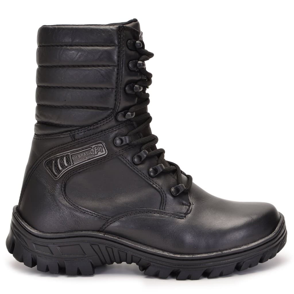Bota Coturno Militar Zíper Couro Legítimo Premium Palmilha Gel 5189 com CA Certificado de Aprovação