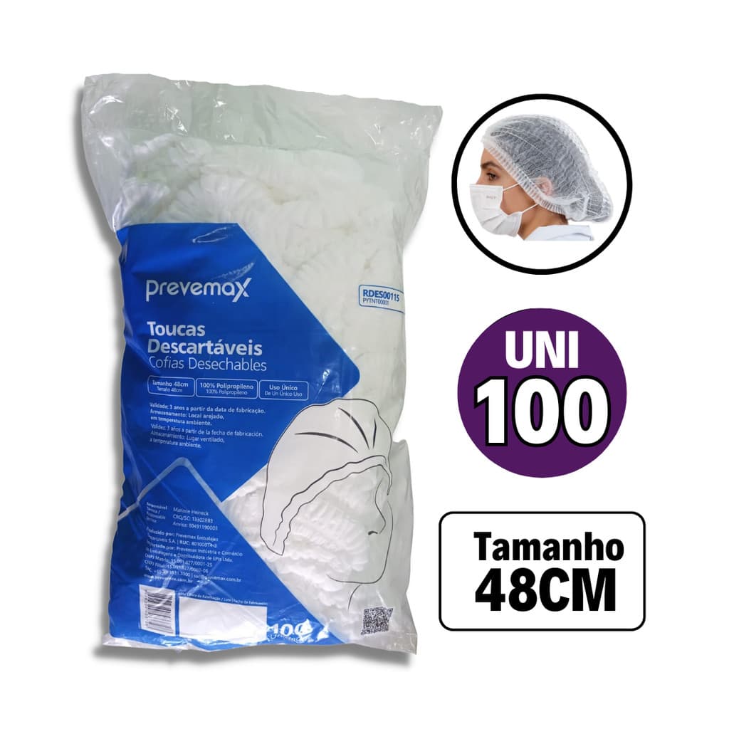 Touca descartável TNT Branca c/ Elástico - 100 Unidades
