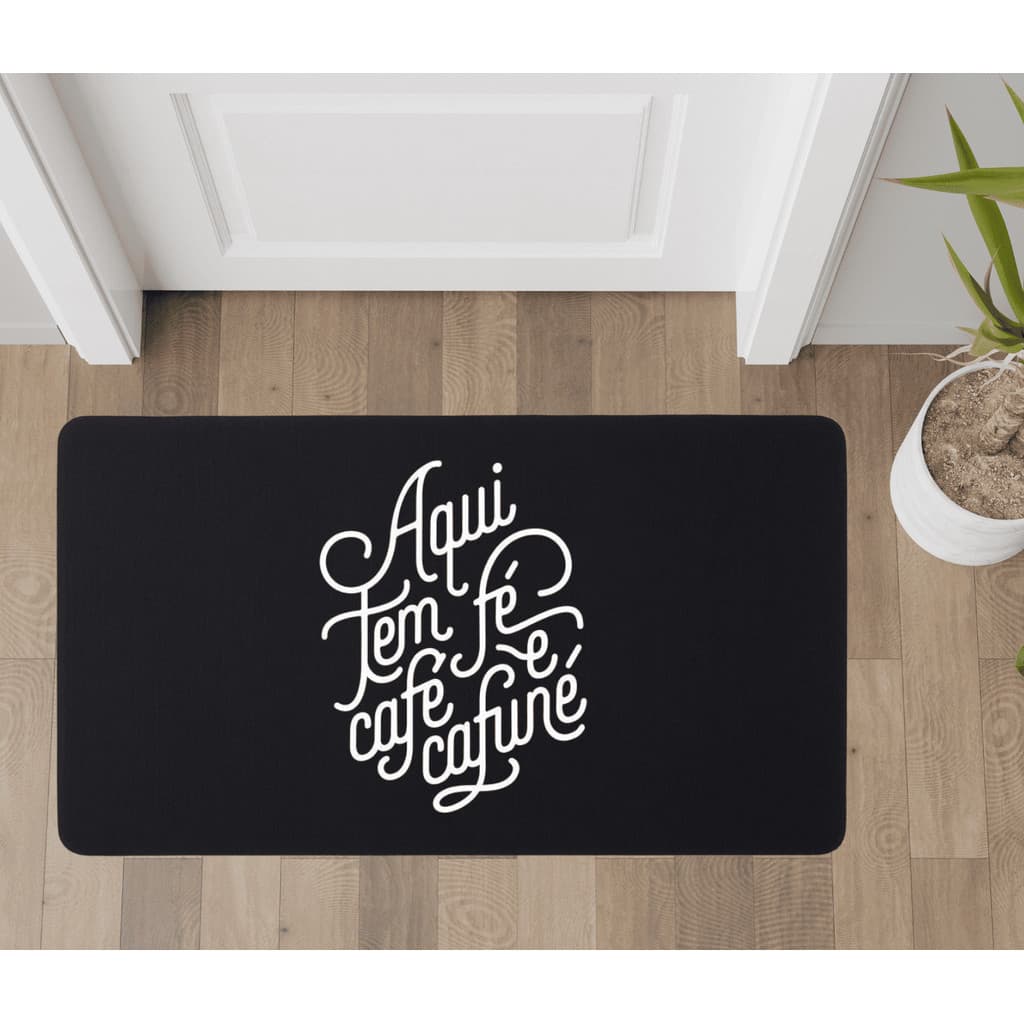 Tapete de Porta Antiderrapante Entrada Capacho Casa Quarto 70x35cm Aqui Tem Fé Café E Cafuné