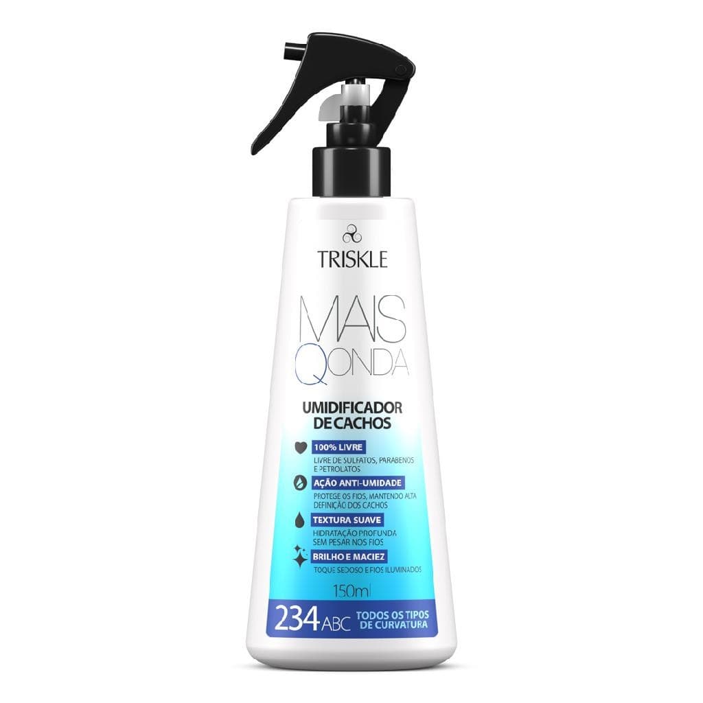 Triskle Mais Q Onda Umidificador Cachos Antiumidade Antifrizz Termoativo Filtro UV 150ml
