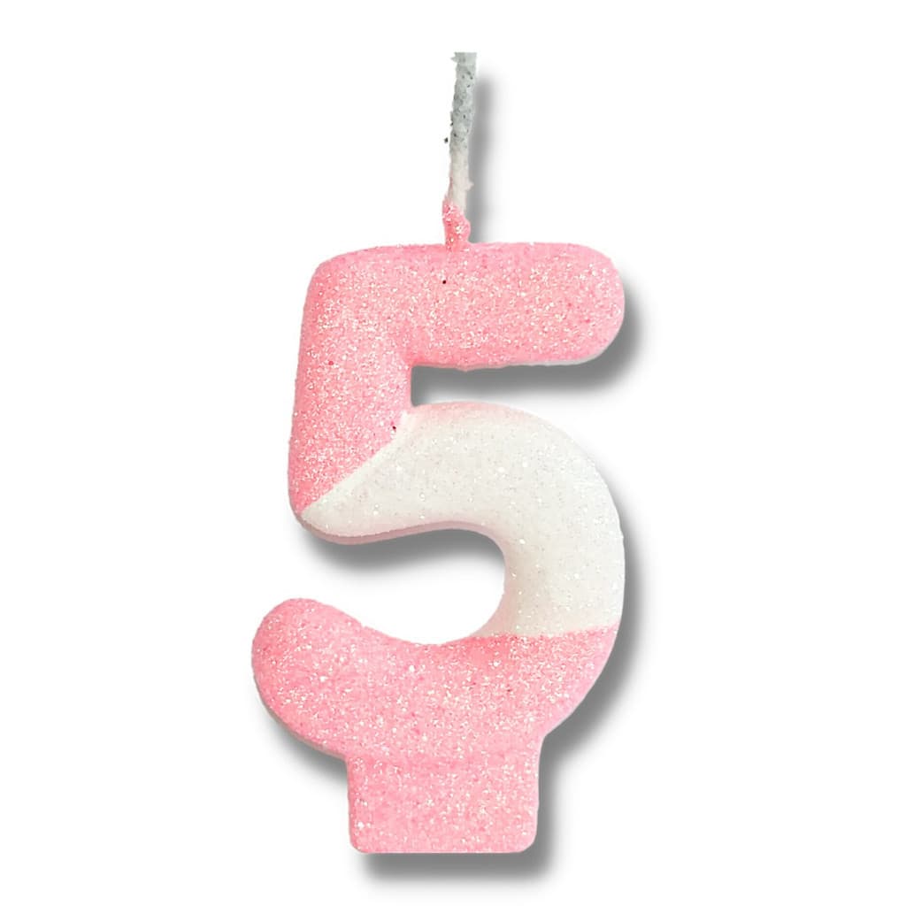 Velas De Aniversário / Números / Glitter  / Cores Temáticas / Rosa Bebê e Branco