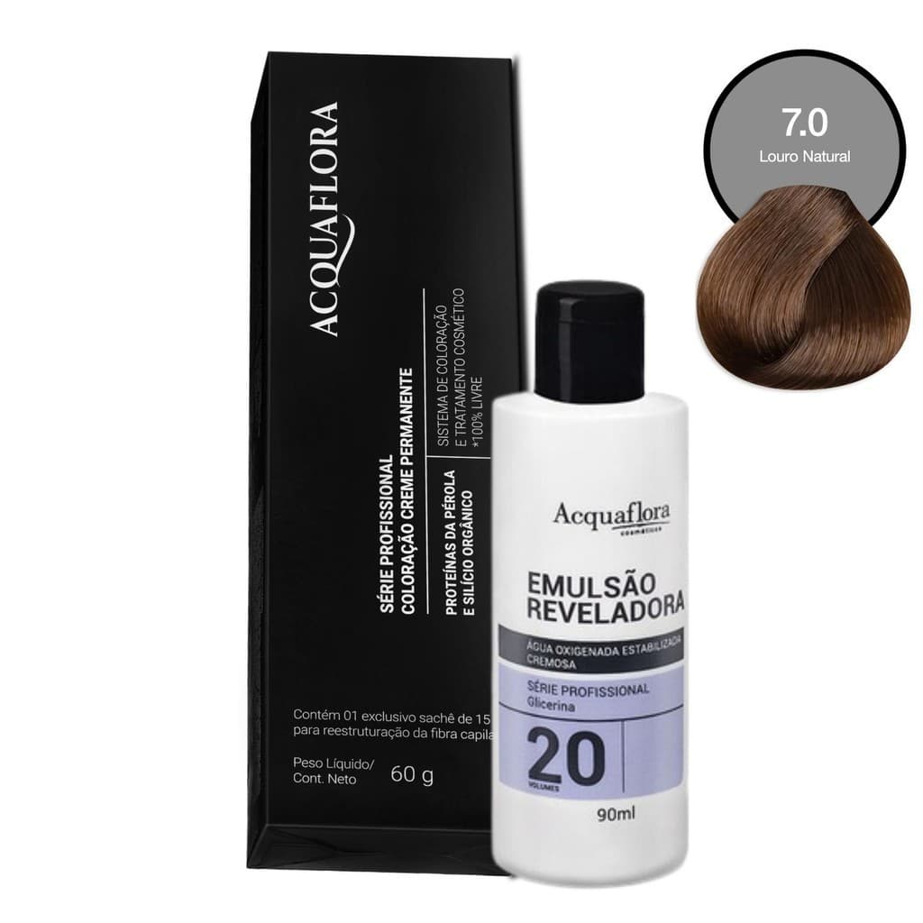 Coloração Acquaflora 7.0 60g + Água Oxigenada 20 Volumes 90ml