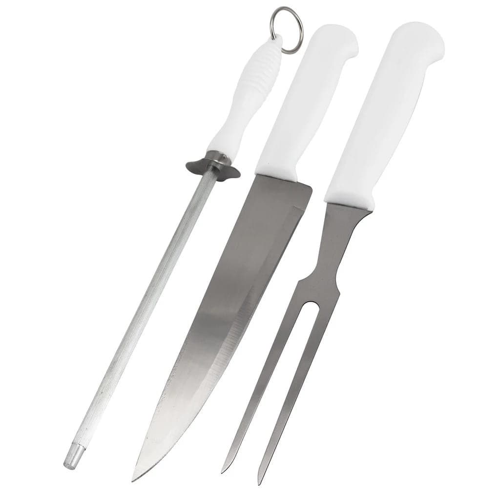 Kit Churrasco 3 Peças inox Faca Garfo Chaira Cozinha Churrasqueiro Profissional
