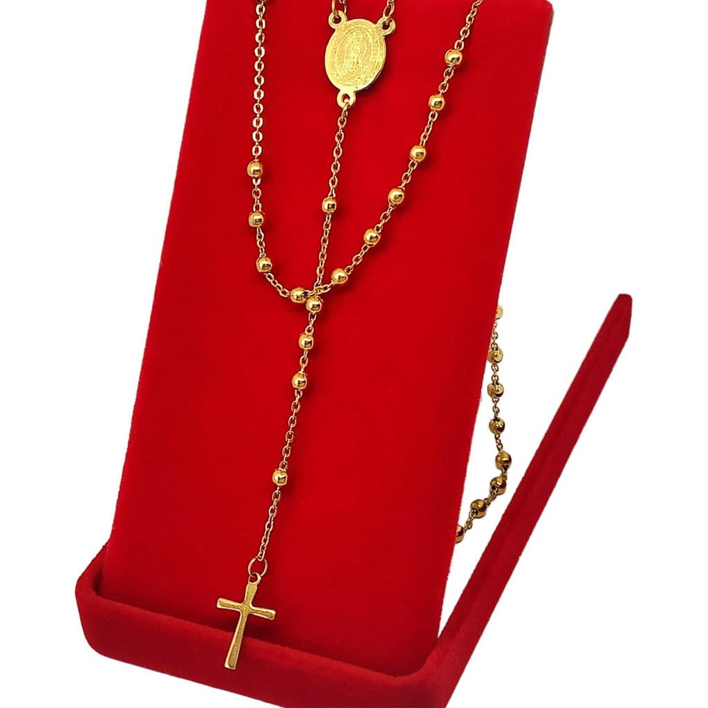 Terço Nossa Senhora De Aparecida Fininho Presente Folheado a Ouro
