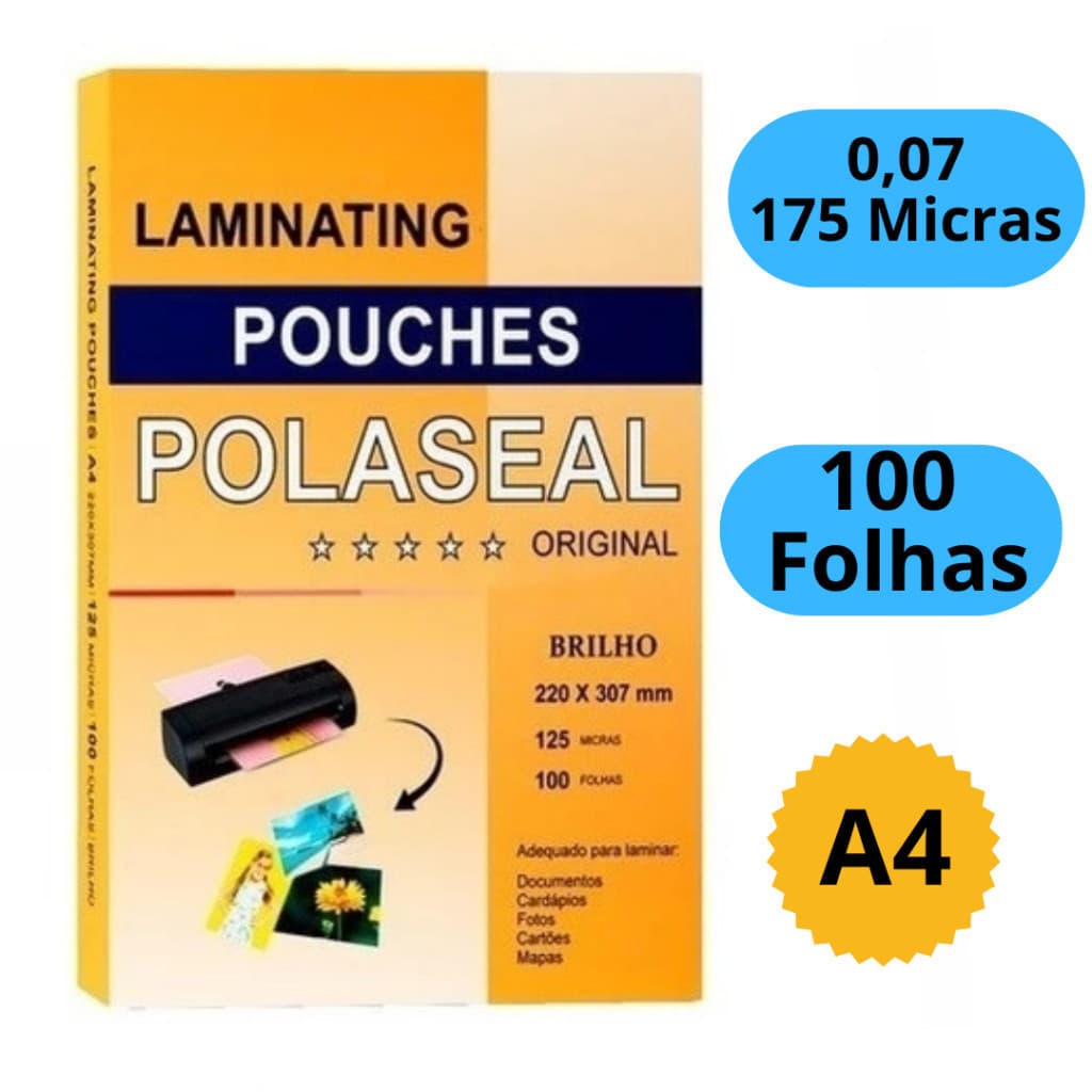 Polaseal A4 Plástico 100 Folhas Para Plastificação 0,07 175 Micras Com Brilho