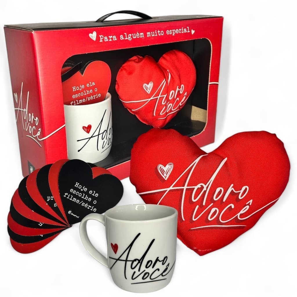 Kit Namorado Caneca Almofada E Bilhete De Amor Eu Adoro Você