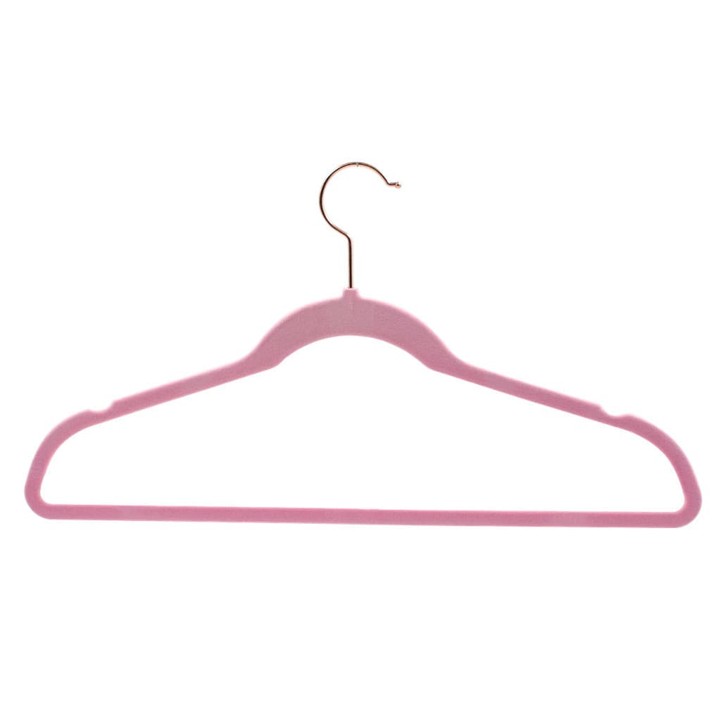 Kit 10 Cabides Veludo Rosa Gancho Rose Antideslizante 45cm