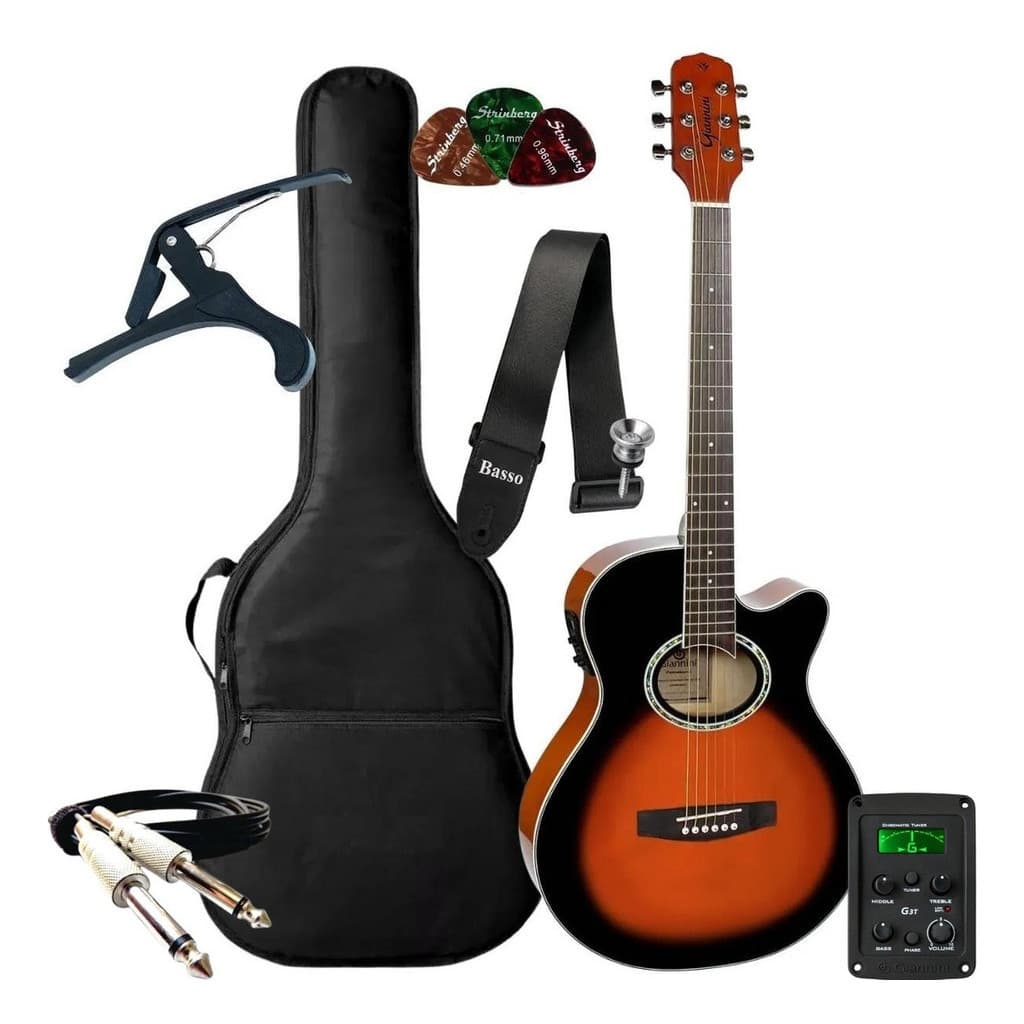Violão Elétrico Giannini Aço Gsf1d 3TS  + Kit Acessórios Completo