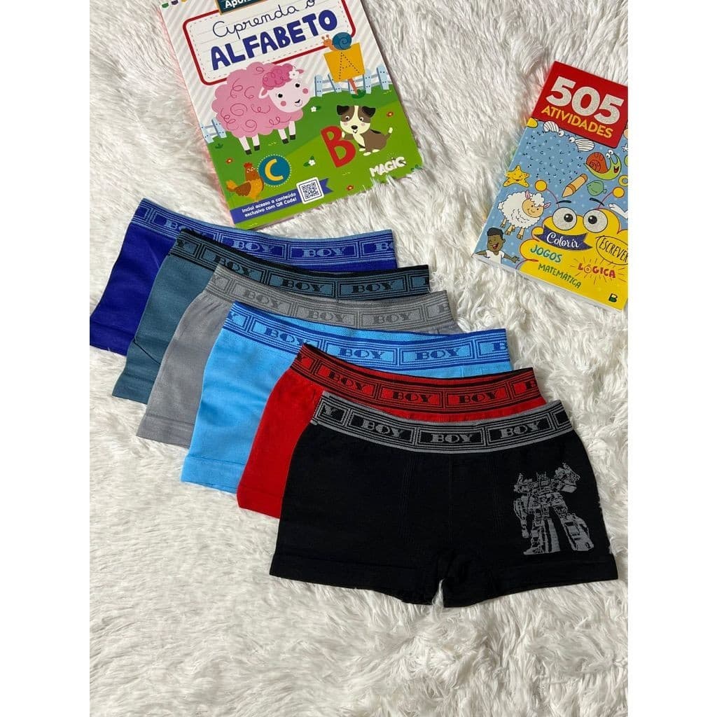 kit com 6 Peças Cueca Boxer Criança Infantil Moço Masculino Boy- Cores Variadas