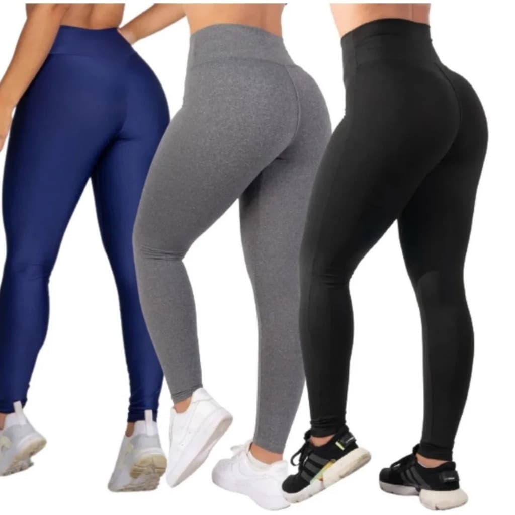 Kit 3 Calças Leggings Suplex Feminina Lisa Academia Empina Bumbum