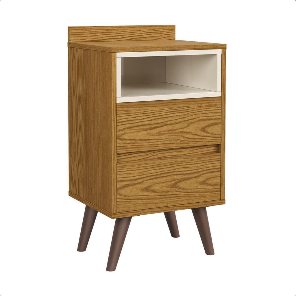 Mesa de Cabeceira com 02 Gavetas Alamo Nature/Off white