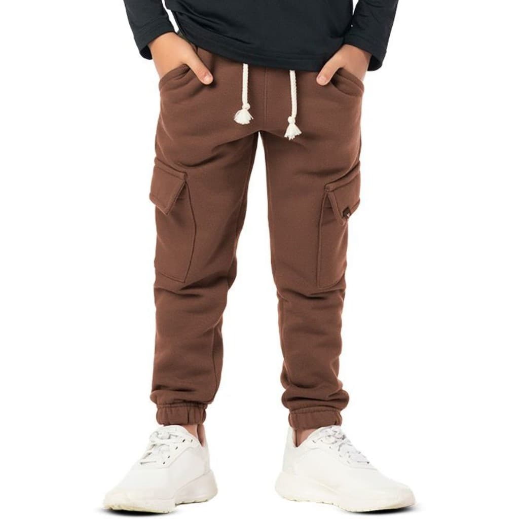 Calça Infantil Moletom Menino Lisa Marrom