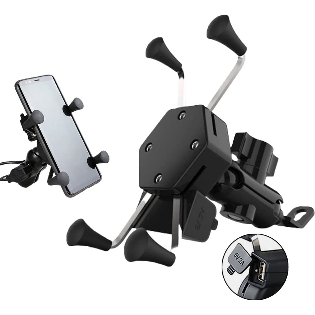 Suporte De Celular Garra para Motocicleta Com Carregador Usb Articulado Gps Aranha Pinça CJ-110