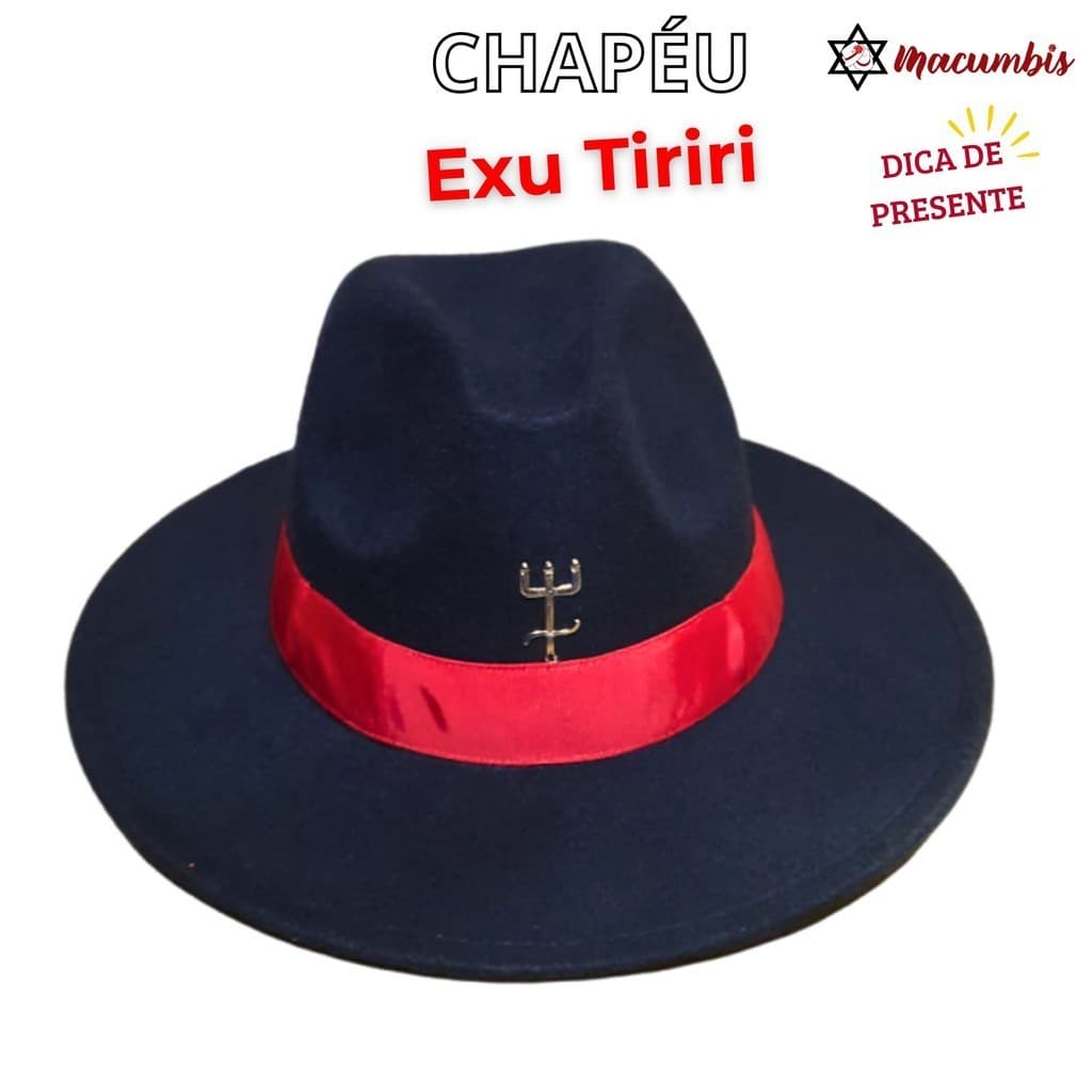 Chapeu Exu Tiriri Preto Faixa Vermelha Tridente Feltro Umbanda Camdomble