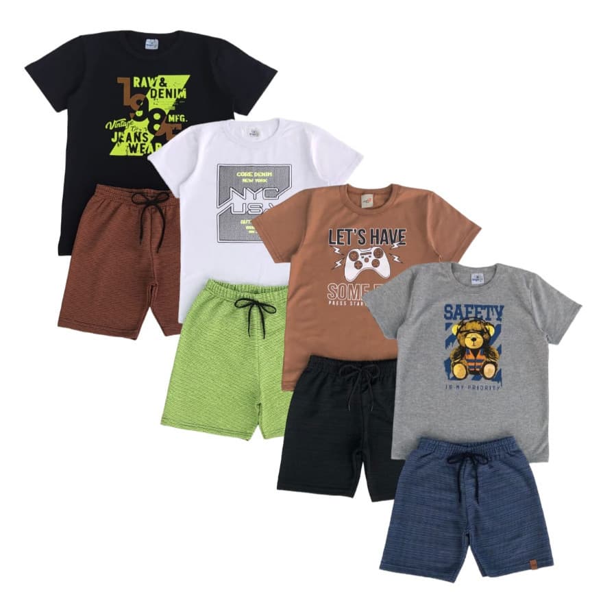 Kit 10 Peças Infantil Menino Verão Camiseta Regata E Bermuda Sortidas Moda Infantil