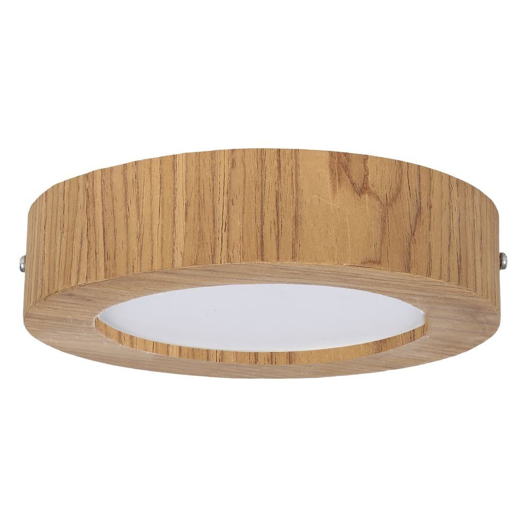 Plafon LED Madeira Redondo Sobrepor Teto Luz Amarela e Branca Sala Quarto Moderno Freijó