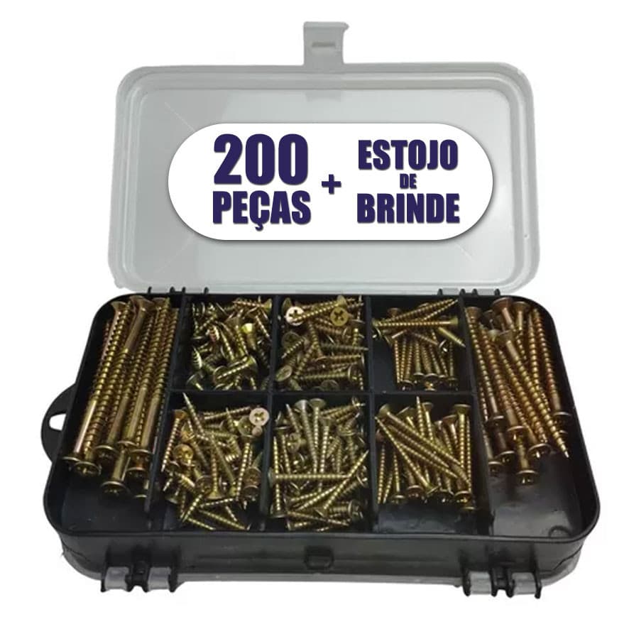 Kit Combo 200 Parafusos Chipboard Philips + Maleta Estojo Cx para organizar Pequenos reparos