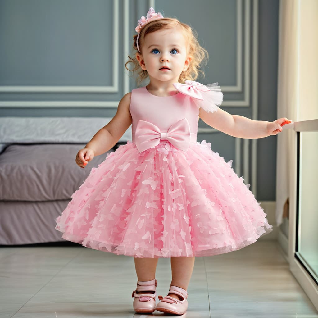 Vestidos De Princesa Para Meninas Nó De Arco De 1-5 Anos De Idade Cerimônia Com Design Borboleta