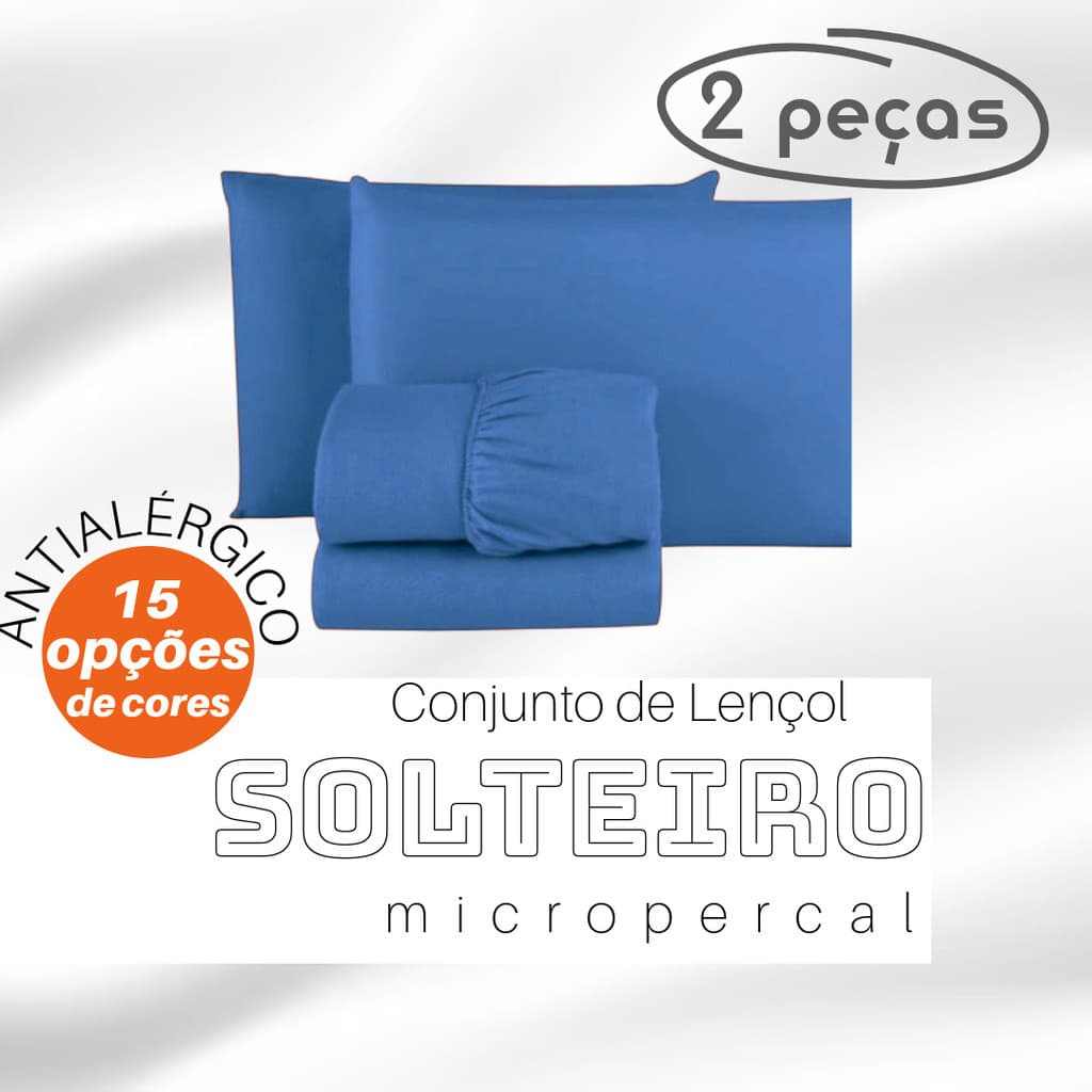 Jogo de Lençol Solteiro 2 Peças Liso 1,88 x 0,88 x 0,20 Altura - Várias Cores