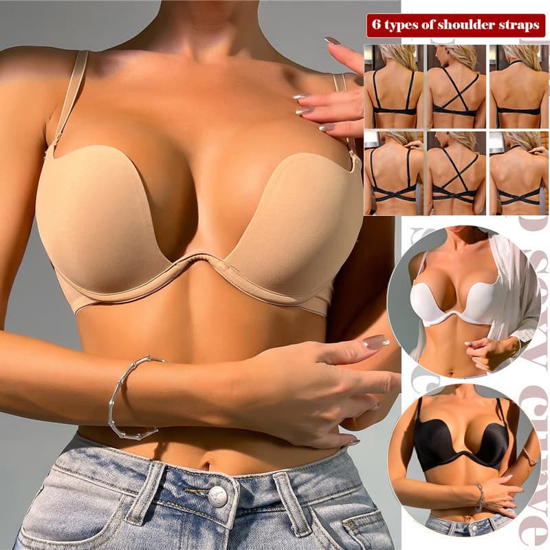 Sutiã Push-Up com decote em V, costas invisíveis sem costura E5CG