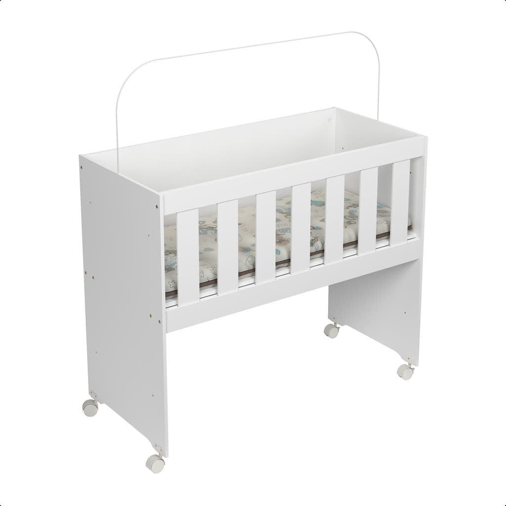 Mini Berço multiuso Recém-nascido + Colchão Rodízios Branco